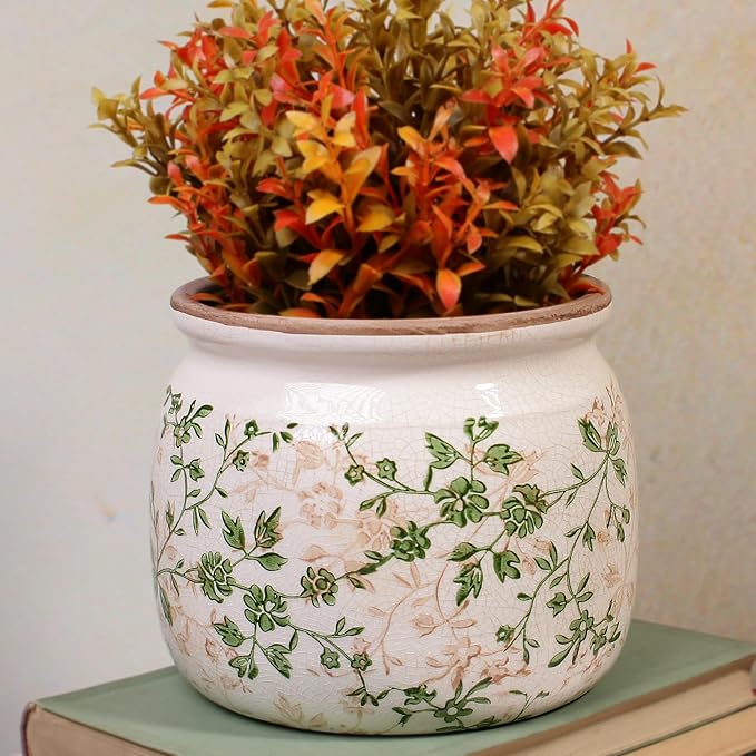 Xiaan Jiaju Vintage Country Ceramic Vase and Planters, 6.29 Inch Small Plant Pots for Indoor English Garden Decor, Old World Room & Home Decor, Sage Beige