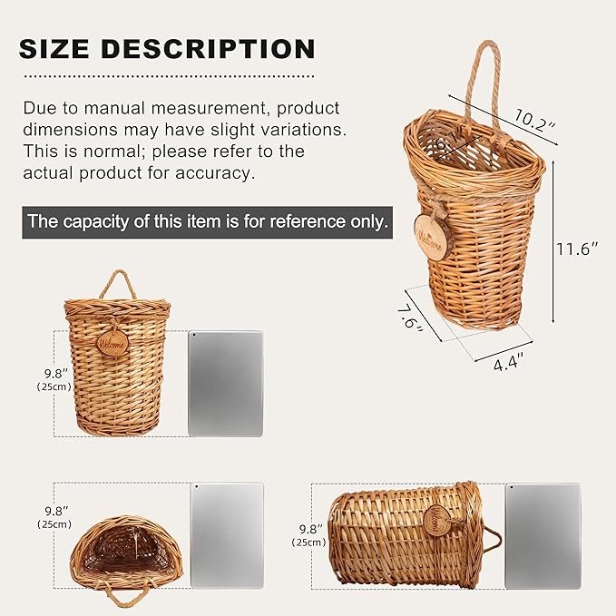 Woven Wicker Hanging Basket Door Hanging Basket Wall Decorations for Home Garden Farmhouse (original)