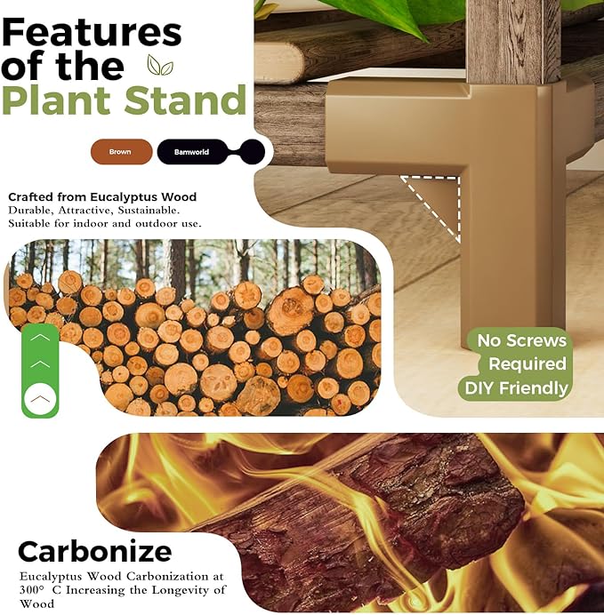 Bamworld Plant Stands Indoor 4 Sets Plant Shelves Outdoor Wooden Plant Holder for Multiple Plants Flower Stands for Living Room Balcony Garden Patio Lawn Window