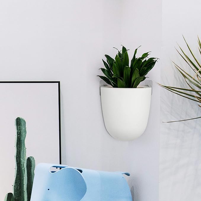 4 Pack Corner Wall Mounted Hanging Planter Self Watering Triangle Plastic Flower Pot Decorative Modern Plant Vase Container Holder for Succulent Indoor Outdoor Home Office Décor White