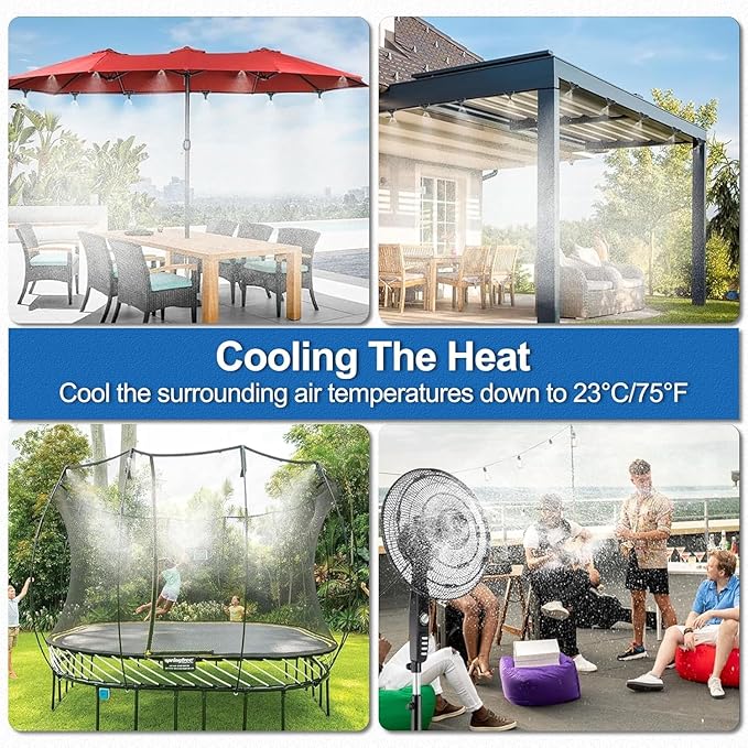 Outdoor Misters for Patio Cooling, Misting System 65Ft (20M), Water Misters for Cooling Multi-Area, Backyard, Garden, Greenhouse, Umbrella, Deck, Canopy, Pool, Porch, Gazebo, Trampoline, BBQ
