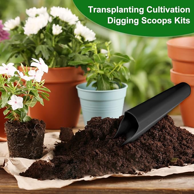 M METERXITY 2-Pack Bonsai Soil Scoops, Plastic Garden Soil Scoops Bucket Shovel Potting Scoopers for Transplanting/Flower Planting/Plant Succulent, Colorful Small Gardening Tools [Black, Pink]