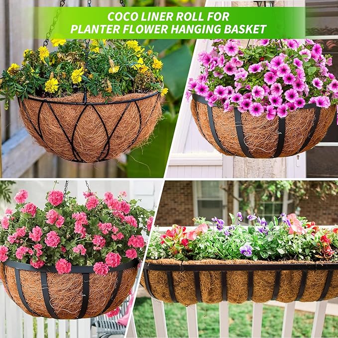Legigo 16X120 Inch Natural Coco Liner Roll, Coconut Liners for Planter Window Box Hanging Basket, Coconut Coir Roll Coco Fiber Mat for Garden Decoration DIY Moss Poles Pet Pad Reptiles Carpet