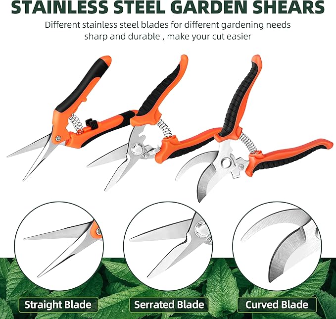 EWPJDK 3 Pack Garden Pruning Shears, Stainless Steel Shears, Gardening Shears, Scissors, Garden Clippers, Pruning Snips, Pruning Shears for Gardening Tools(Orange)