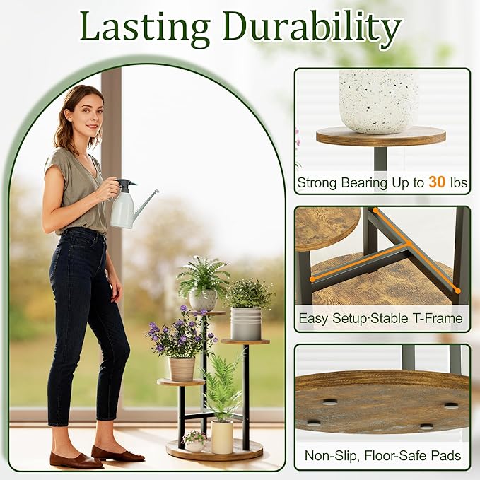 3 Tiered Tall Plant Stand, Wood Plant Shelf Corner Flower Pot Stands, Heavy Duty Plant Shelf for Living Room Balcony Garden Patio