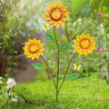30" Metal Flowers for Outside Garden Stakes Decorative - 3-Head Sunflower Metal Yard Art Outdoor and Garden Decor, Spring Lawn Ornaments for Porch Backyard Patio, Rustproof Garden Gifts