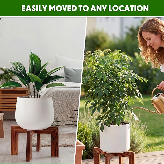 Tandefio 5 Pack Wood Plant Stand Indoor Outdoor Plant Holder Modern Sturdy Flower Pot Stands Flower Planter Wooden Stool, Fit 5-18 Inch Variety Pot, Easily Assemble, Retro Brown(11.8 x 6.7 Inches)