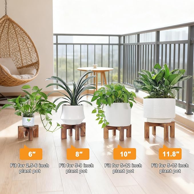 Vigordream Plant Stand, Indoor/Outdoor Wood Plant Holder, Single Flower Pot Stand, Sturdy Planter Stands (Walnut, Fit 2.5-6 inch pots)