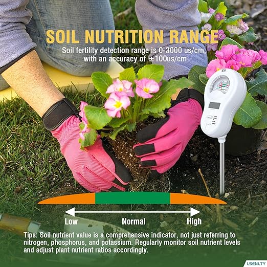 LSENLTY Soil Moisture Meter, 6-in-1 Soil pH Meter, Measures Temperature, Humidity, Light Intensity, nutrients, pH, and Ambient Humidity. Suitable for Horticulture, lawns, and Agriculture