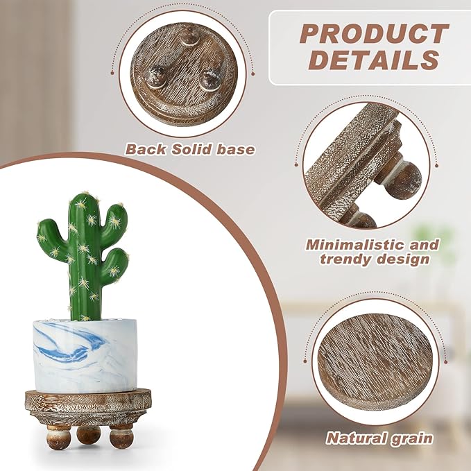 Yalikop Set of 4 Mini Wood Risers for Decor Round Wooden Riser Small Wooden Stool Display Decorative Farmhouse Rustic Wood Pedestal Stand for Plant Pot Tiered Tray Cake Food Home(Brown)