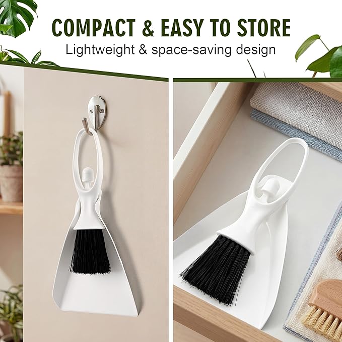 Enhon Soil Scoop with Brush for Indoor Plants, 2 in 1 Plant Potting Scoop Tool for Mess Free Repotting, Mini Dustpan and Brush Set for Houseplants, Succulents, Gardening