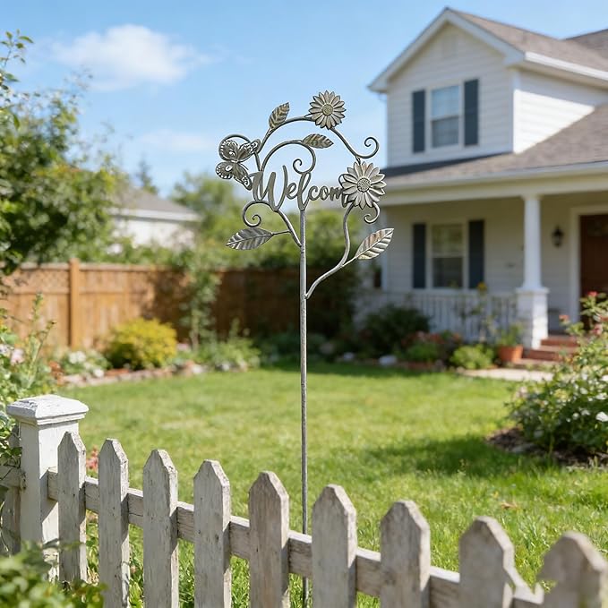Decorative Garden Stakes with Welcome Sign,Metal Garden Stakes for Patio Garden Decor.