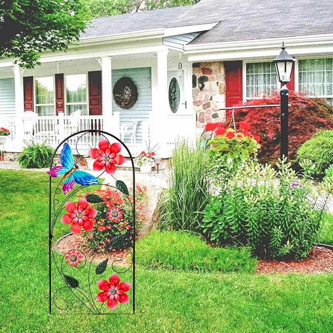 YEAHOME 33 Inch Decorative Garden Stakes, Outdoor Garden Decor Metal Flower Butterflies Spring Gardening Decor Art Yard Signs, Outdoor Decorations for Patio Outside Yard Lawn