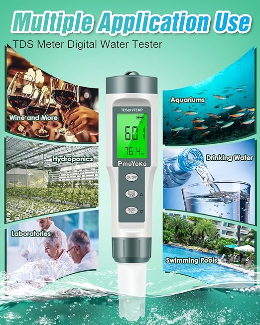 pH Meter, 3-in-1 TDS Meter Digital Water Tester with 0.01 High Precision, Water Tester for Drinking Water with 0-14 pH Test Range, TDS/Temp/pH Tester for Wine, Aquarium, Pool, Garden, Bath and Water