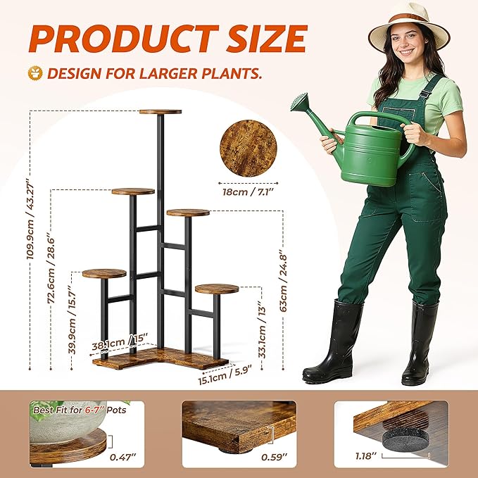 6 Tier Plant Stand Indoor Outdoor Metal Flower Pot Holder Shelf Tiered Planter Display Rack for Living Room Bedroom Balcony