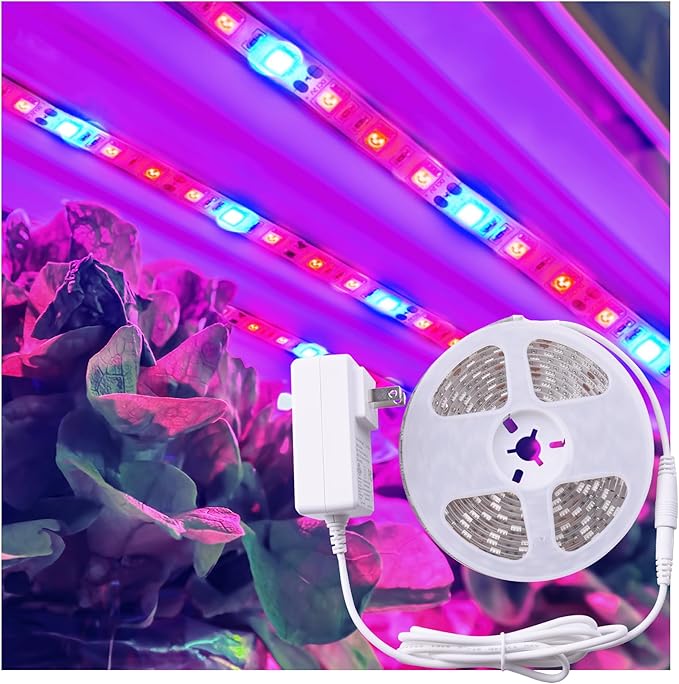 Full Spectrum LED Grow Light Tape, 11.8 ft Flexible Strip Kit for Indoor Plants and Gardening, 24W Plug-in Design, Water Resistant