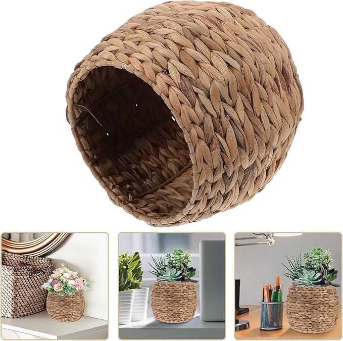 Woven Planter Basket Seagrass Basket Planters Hyacinth Woven Flower Pot Rattan Wicker Plant Pot for Office Kitchen Bathroom and Bedroom