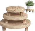 3 Pcs Wood Plant Stand Indoor Outdoor, Wooden Stool Display Stand 6/8/10" Round Riser Flower Pot Holder Small Planter Tray Modern Potter Decorative for Garden Desktop Home Table Counter Room, Natural