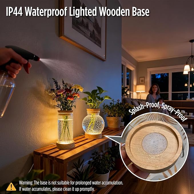 2Pack Plant Propagation Station with 9-Level Adjustable LED Light, Glass Planter Station with Waterproof Lighted Wooden Base, Desktop Hydroponic Plants Terrarium Vases Jars for Home & Office Decor