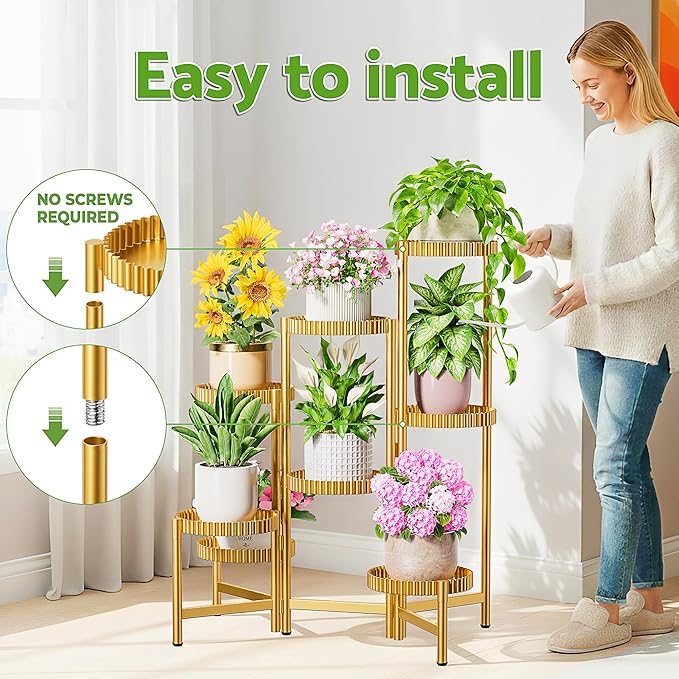 Stand Plants, 8 Tier Metal Tiered Plant Stands Indoor, Corner Flodable Plant Stand Outdoor Planter Flower Pot for Multiple Plants, Floding Display Racks for Patio Porch Balcony -GoldFloroma