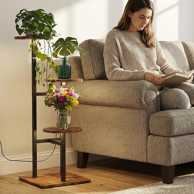 3 Tier Plant Stand Indoor with Grow Light, Tiered Plant Stands for Indoor Plants Multiple, Corner Flower Stand for Living Room, Multi-Layer Vintage Design Plant Shelf