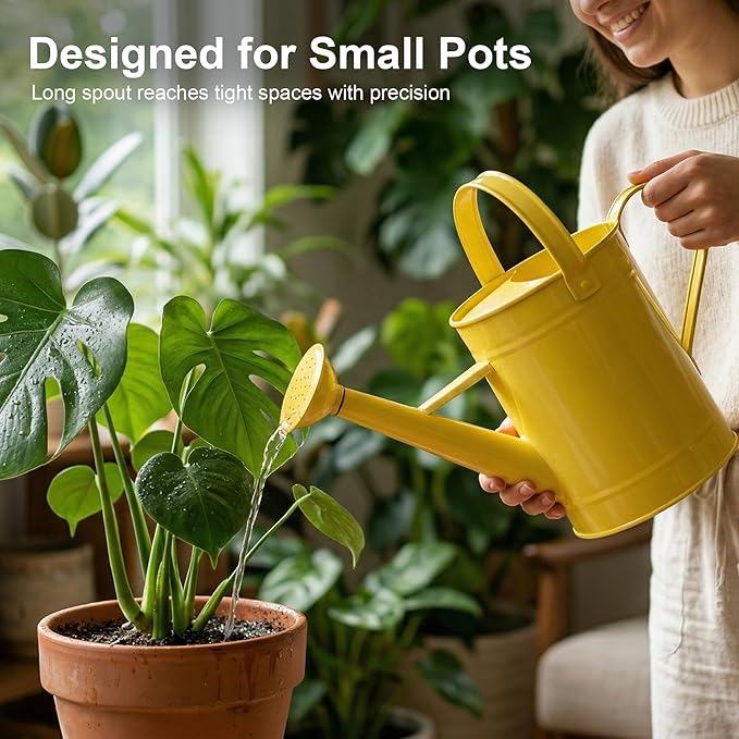 Topadorn Watering Can for Plants, 55 Oz Metal Watering Can with Removable Spout for Indoor & Outdoor Plants, Long Spout Garden Watering Can, Yellow