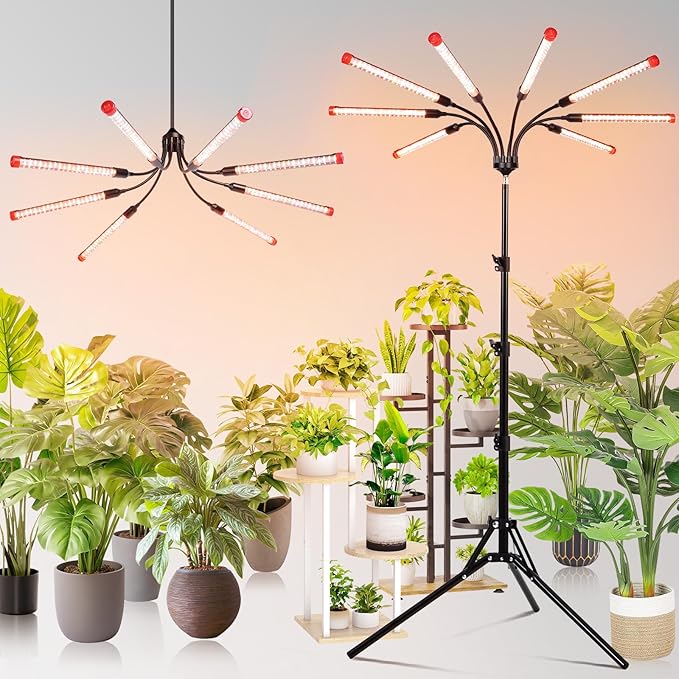 FECiDA Gamechanger! 72 Watt Power Draw, NO Need Adapter, 8Head Grow Light with Tripod Stand, 2026 Big Coverage LED Grow Lights for Indoor Tall Plants, Bonsai Tree, 4/8/12/16/20H Timer