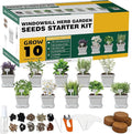 Meekear 10 Herb Seeds Garden Starter Grow Kit with White Pots, Markers, Nutritional Soil, Watering, Herb Clipper, Complete Indoor Potted Plant Growing Set for Kitchen DIY