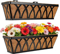 24 Inch Window Box Planter with Coco Liner for Hanging Outdoor Plants, 2 Pack Railing Planter Boxes with Adjustable Brackets for Balcony Deck Porch & Patio Garden Decor, Black
