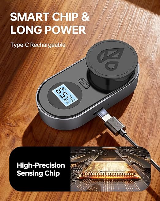 Cigar Humidity Meter, 3-Probe Core & Ambient Dual Sensor Digital Cigar Hygrometer, Rechargeable Moisture Tester for Humidor with Color Alert & Built-in Cigar Holder, Type-C Charging, Gray