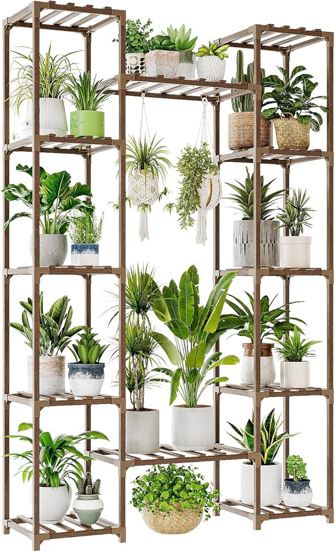 Bamworld Widened Plant Stand Indoor Outdoor 12 Tier Tall Large Wood Plant Shelf Multi Tier Flower Stands Garden Shelves Wooden Plant Display Holder Rack for Living Room Corner