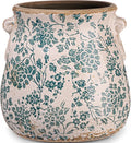 Ceramic Scroll Planter 6.5 Inch Chinoiserie Floral Vase with Drainage Holes Vintage Flower Vase Flower Pot Rustic Ceramic Pots for Indoor Plants Garden Home Bookshelf Decor(Indigo Blue)