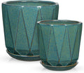 Oairse Ceramic Pots for Plants, 8+6 inch Plant Pots with Drainages Holes & Saucers Large Greyish Turquoise Ceramic Planters Decorative Flower Pot for Indoor Plants Outdoor Inoor