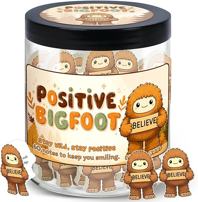 Positive Bigfoot Jar with 60 Daily Affirmation Cards, Bigfoot Gifts, Sasquatch Gifts for Men Women, Emotional Support Bigfoot Jar, Funny Gift for Dad or Husband
