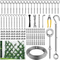 150FT Tensioned Wall Wire Trellis Kit for Climbing Plants, Kalolary T316 Stainless Steel Garden Trellis with Turnbuckle Tensioner Wall-mounted Fence Plant Trellises for Outdoor Wall Garden Fence Grape