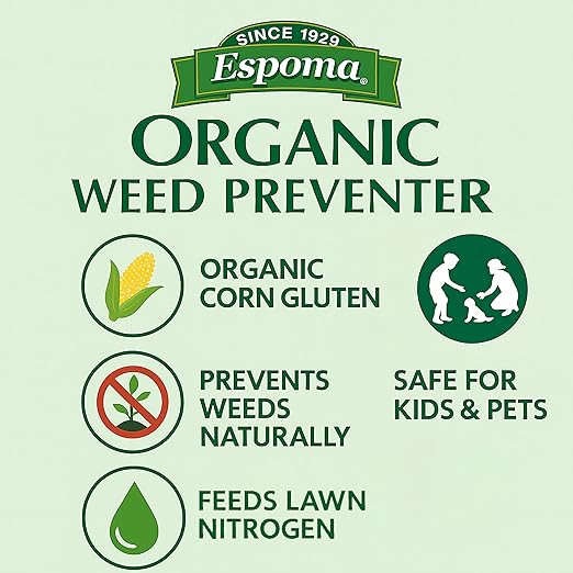MYGP Organic Weed Preventer 25 lb – Natural Lawn Fertilizer & Weed Control – Corn Gluten Meal Granules – Includes Gardening Claw Gloves & Soil pH Test Strips – Covers 1,250 sq ft