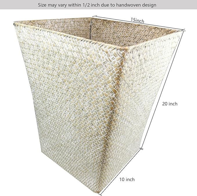 Taper Seagrass Planter - 20-Inch Tall Large Tree Planter - Handwoven Natural Square Basket for Indoor & Outdoor Plants - Stylish Decorative Flower Pot for Patio, Garden, and Home (White)