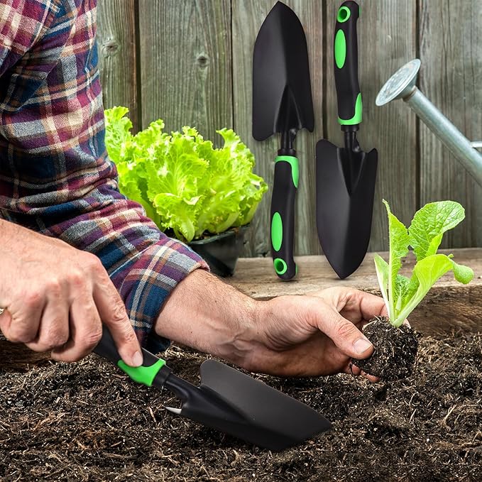 Yaocom 24 Pcs Garden Shovel Aluminum Alloy Heavy Duty Trowel Garden Tool Small Shovels for Digging Metal Hand Trowel Spade with Soft TPR Handle for Lawn Yard Farm Home Shop Planting (Green Black)