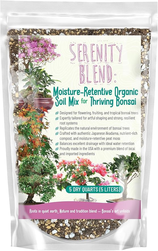 GARDENWISE Serenity Blend Bonsai Soil Mix – Moisture-Retentive & Organic for Flowering, Fruiting, and Tropical Bonsai Trees – Handcrafted in The USA with Akadama & Compost (10 quarts)