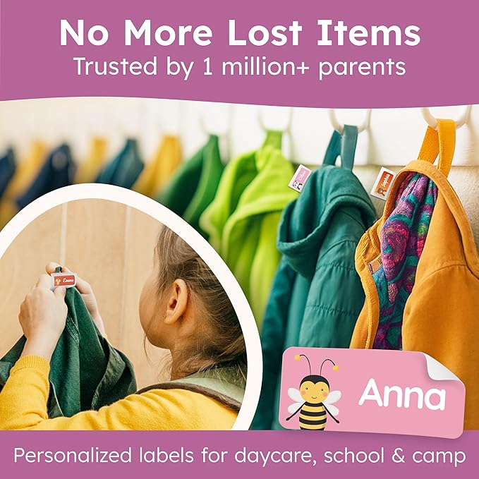 Personalized Name Labels for Kids (210 Labels) - Durable & Waterproof Custom Name Stickers for Clothing Tags, School Supplies, Camp & Daycare - Rainbow (1.2”x0.5”)
