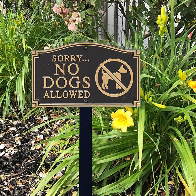 SmartSign “Sorry... No Dogs Allowed” GardenBoss Statement Plaque | 5.75" x 9.5" Aluminum Plaque with 18" Black Lawn Stake, Made in USA