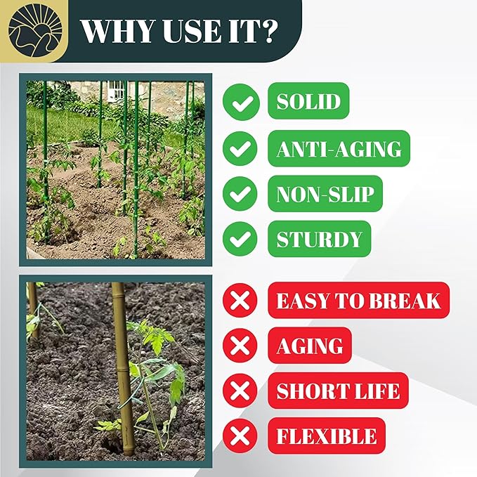 Garden Stakes 40 Inch Pack of 30, Heavy Duty Plastic Coated Metal Plant Stakes, Plant Support Poles for Tomato, Flowers, Climbing Vines
