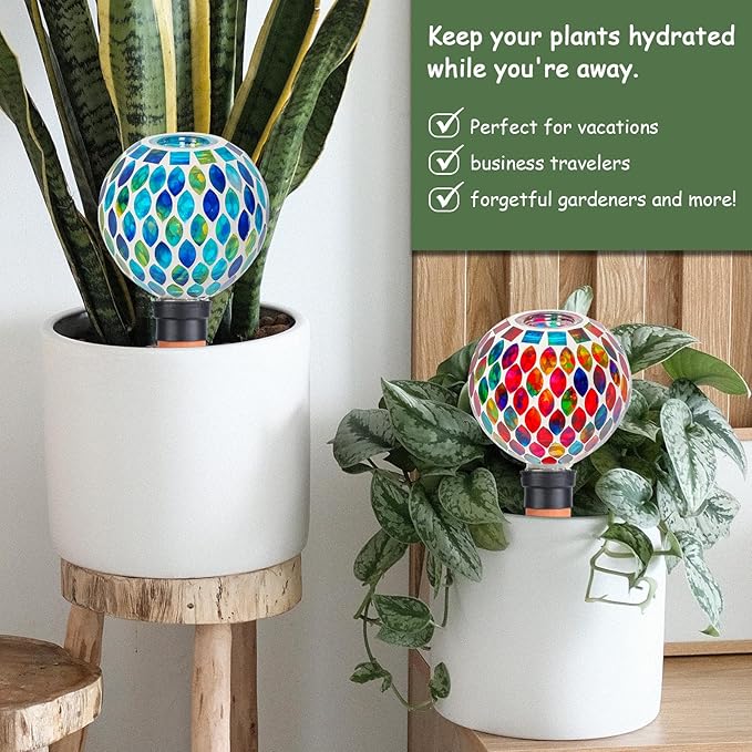 Plant Watering Globes Mosaic Self Watering Planter Insert 2 Pack Large Terracotta Watering Spikes Automatic Waterer Device Outdoor Indoor Flower Pots Decorations