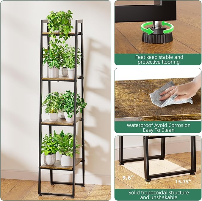 Simple Trending Plant Stand Indoor with Grow Light, 4 Tier Tall Metal Plant Shelf, Heavy Duty Ladder Flower Planter Display Holder for Bedroom Balcony Decor Patio，Black