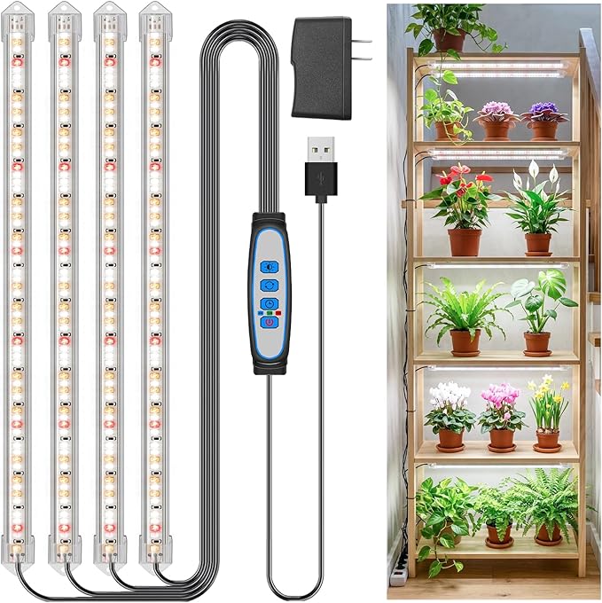 Kullsinss Grow Lights for Indoor Plants, 16" Full Spectrum Plant Grow Light Strip with Upgrade Timer 6/12/16 Hrs, 3 Spectrum Modes, 240 LEDs Sunlike Growing Lamp for Seedlings Hydroponics Succulent