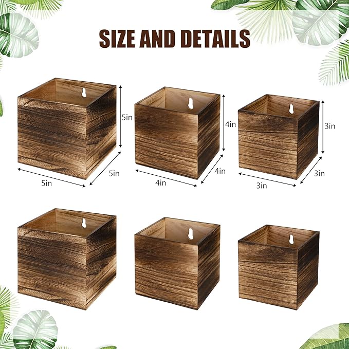 Ziliny 6 Pack Rustic Wood Wall Planters Hanging Wall Planters Pocket Vases Hanging Decor Vase for Plants Dried Flowers Faux Greenery Plants Indoor Living Room Bedroom Farmhouse Home Decor (3 Sizes)