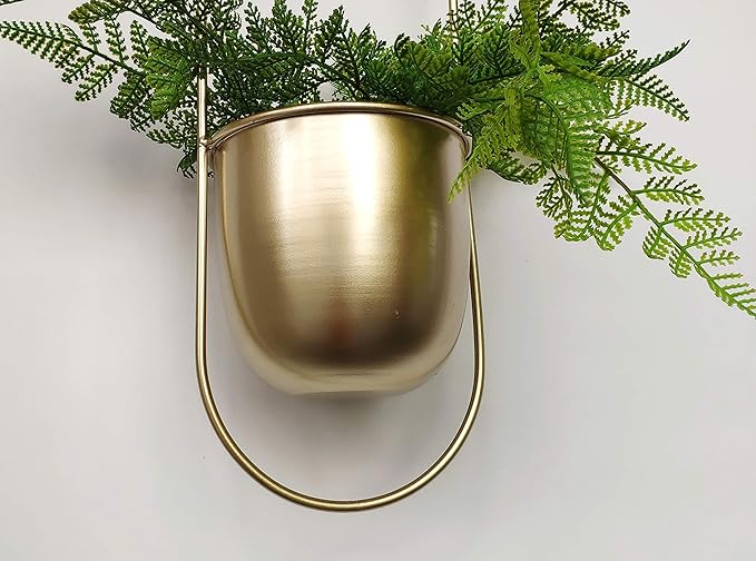 RISEON Boho gold Metal Plant Hanger,Metal Wall and Ceiling Hanging Planter, Modern Planter, Mid Century Flower Pot Plant Holder, Minimalist Planter for Indoor Outdoor Home Decor