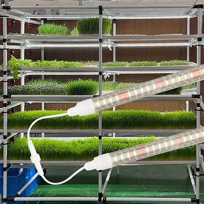 CusomkT8 T5 LED Grow Light Strips 2f 60W(6x10W, 500W Equvalen) Ful Spectrum, IP65 Waterproof Indoor Outdoor Plant Grow Lights for Greenhouse Shelves Wired Timing Switch, Plug Play 6-Pack