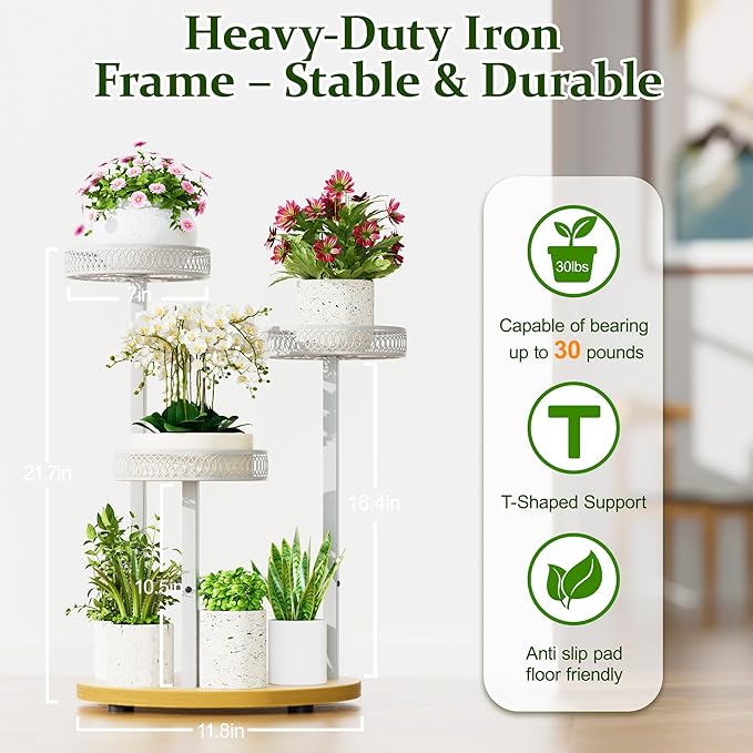White Stand Plants, 3-Tier Metal Plant Stands for Outdoor Indoor Plants,Heavy Duty Flower Pot Stands for Multiple Plants,Decoration Display Racks for Patio Garden -WhiteFlower