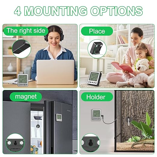 Digital Refrigerator Freezer Fridge Thermometer with Extra Sensor Reptile Thermometer Hygrometer max and min Remember Black ZZ20